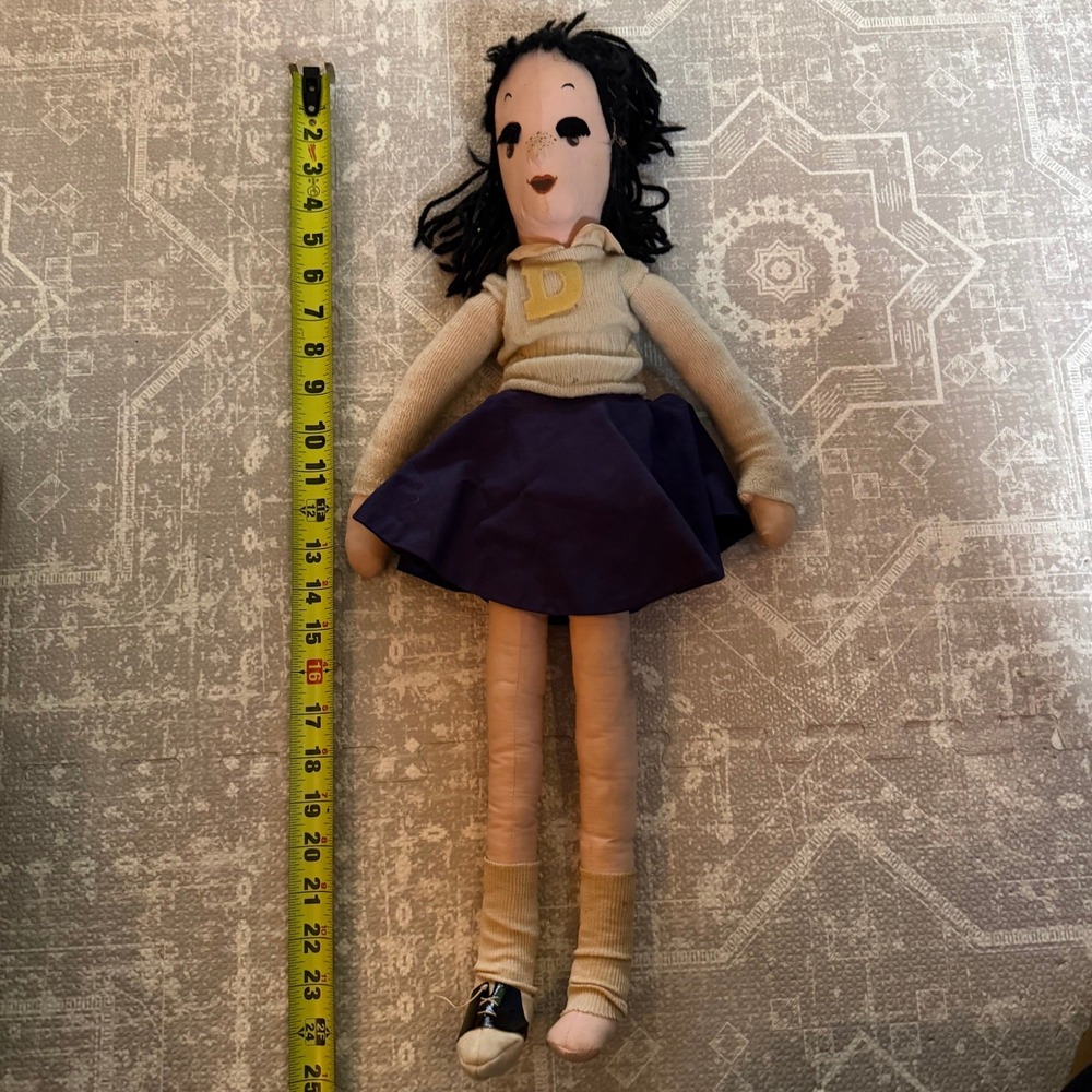 Vintage Cloth Doll‎ Blue Skirt Sweater D Felt Letter